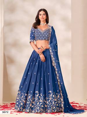 Royal Blue Silk Blend Semi Stitced Lehenga Choli with Thread & Sequence Work 1