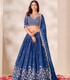 Royal Blue Silk Blend Semi Stitced Lehenga Choli with Thread & Sequence Work