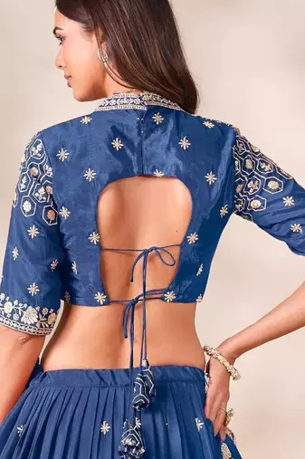 Royal Blue Silk Blend Semi Stitced Lehenga Choli with Thread & Sequence Work