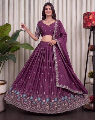 Mauve Silk Blend Semi Stitced Lehenga Choli with Thread & Sequence Work 1