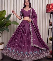Mauve Silk Blend Semi Stitced Lehenga Choli with Thread & Sequence Work