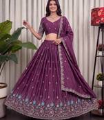 Mauve Silk Blend Semi Stitced Lehenga Choli with Thread & Sequence Work