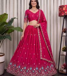 Pink Silk Blend Semi Stitced Lehenga Choli with Thread & Sequence Work