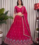 Pink Silk Blend Semi Stitced Lehenga Choli with Thread & Sequence Work