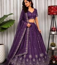 Purple Silk Blend Semi Stitced Lehenga Choli with Thread & Sequence Work