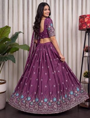 Mauve Silk Blend Semi Stitced Lehenga Choli with Thread & Sequence Work 3