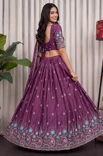 Mauve Silk Blend Semi Stitced Lehenga Choli with Thread & Sequence Work