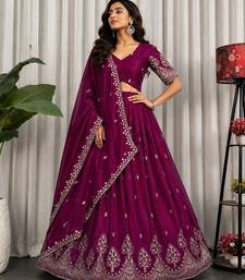 Magenta Silk Blend Semi Stitced Lehenga Choli with Thread & Sequence Work