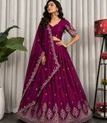 Magenta Silk Blend Semi Stitced Lehenga Choli with Thread & Sequence Work