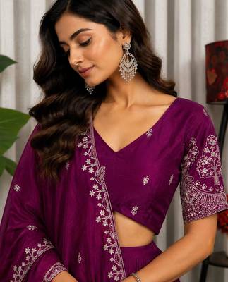Magenta Silk Blend Semi Stitced Lehenga Choli with Thread & Sequence Work 2