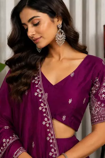 Magenta Silk Blend Semi Stitced Lehenga Choli with Thread & Sequence Work