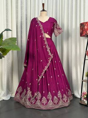 Magenta Silk Blend Semi Stitced Lehenga Choli with Thread & Sequence Work 4