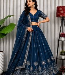 Navy Silk Blend Semi Stitced Lehenga Choli with Thread & Sequence Work