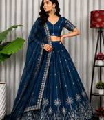 Navy Silk Blend Semi Stitced Lehenga Choli with Thread & Sequence Work