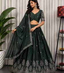 Emerald Silk Blend Semi Stitced Lehenga Choli with Thread & Sequence Work