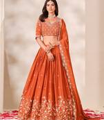 Orange Silk Blend Semi Stitced Lehenga Choli with Thread & Sequence Work
