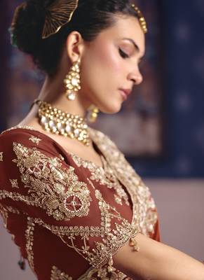 rust viscose zari tissue heavy embroidery designer saree 4