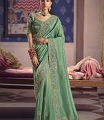 pista zari tissue heavy embroidery designer saree