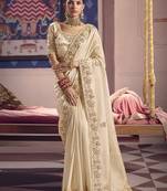 off white zari tissue heavy embroidery designer saree
