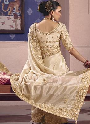 off white zari tissue heavy embroidery designer saree 2