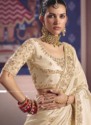 off white zari tissue heavy embroidery designer saree 4