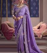 lavender zari tissue heavy embroidery designer saree