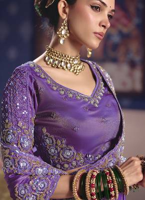 lavender zari tissue heavy embroidery designer saree 2