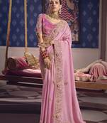 baby pink zari tissue heavy embroidery designer saree