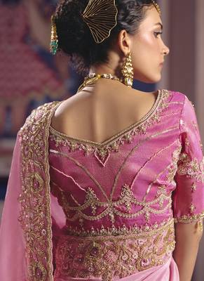 baby pink zari tissue heavy embroidery designer saree 2