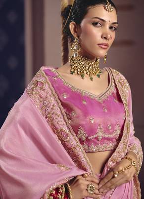 baby pink zari tissue heavy embroidery designer saree 3