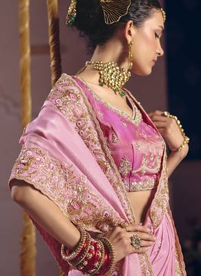 baby pink zari tissue heavy embroidery designer saree 4
