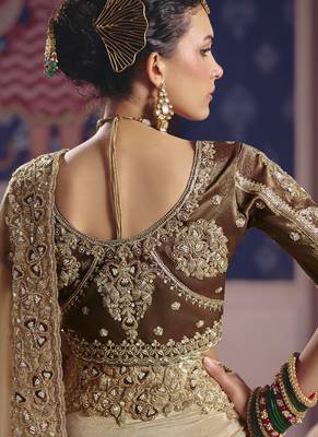beige tissue heavy embroidery designer saree 4