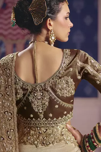 beige tissue heavy embroidery designer saree