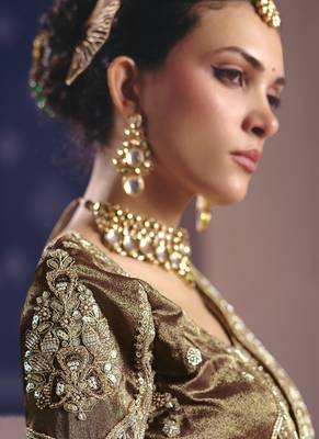 beige tissue heavy embroidery designer saree 5