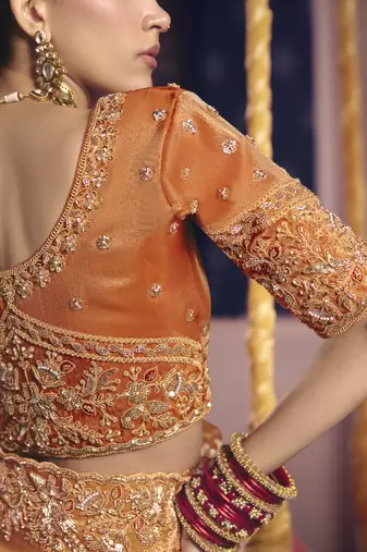orange tissue heavy embroidery designer saree