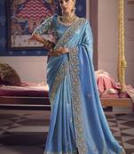 shaded sky blue tissue heavy embroidery designer saree