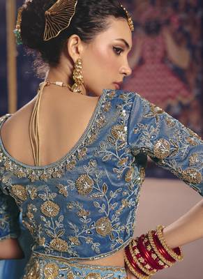 shaded sky blue tissue heavy embroidery designer saree 2