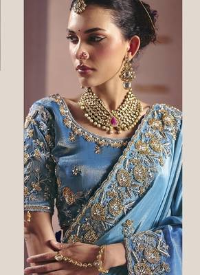 shaded sky blue tissue heavy embroidery designer saree 3
