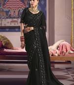 black tissue heavy embroidery designer saree