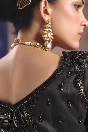 black tissue heavy embroidery designer saree