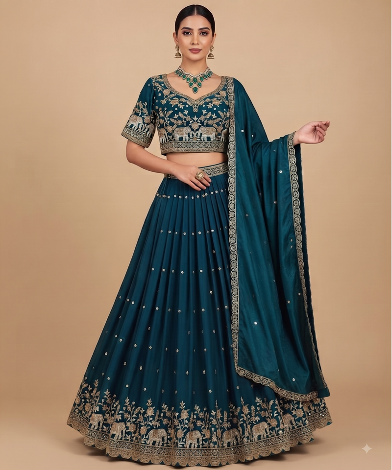 royal teal motif lehenga set
