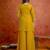 Mustard silk blend beads embroidery sequence work kurta palazzo dupatta set