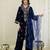Navyblue velevt embroidery sequence work kurta pant dupatta set