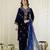 Navyblue velevt embroidery sequence work kurta pant dupatta set