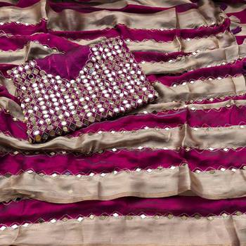 Wine Color Hand Aari Work With Real Handwork Gold Mirror Work Silk Blend Saree 2