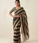 Black Color Hand Aari Work With Real Handwork Gold Mirror Work Silk Blend Saree