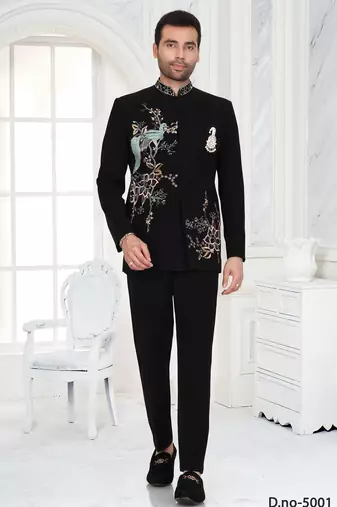 Black embroidered bandhgala suit for mens