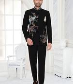 Black embroidered bandhgala suit for mens