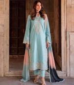 Sky-blue rayon embroidered kurta set