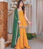 Dark-yellow faux georgette printed palazzo set